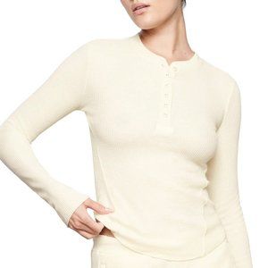 SKIMS Long Sleeve Waffle Henley Top Cream Womens XS